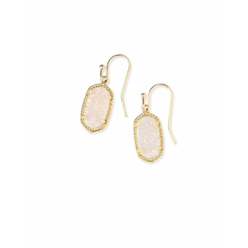 Bold statement earrings for ladies -Kendra Scott Lee Gold Drop Earrings In Iridescent Drusy