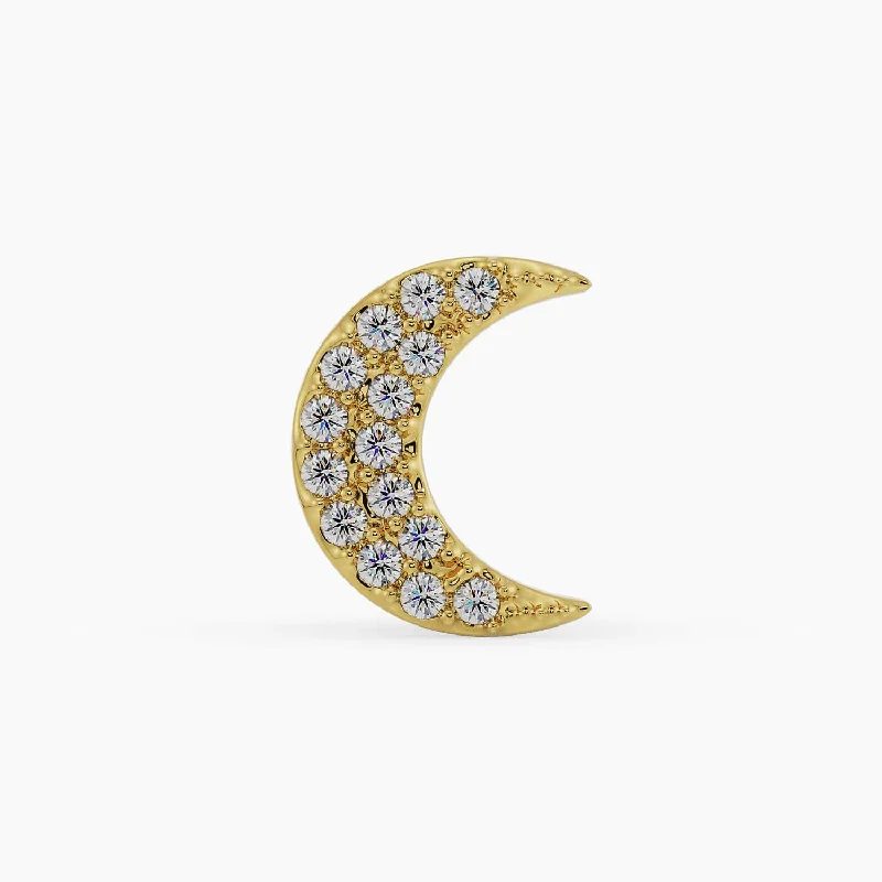 Ladies handmade earrings -Diamond Moon Piercing Stud End