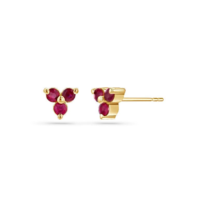 Trendy gold earrings for women -Trio Ruby Studs