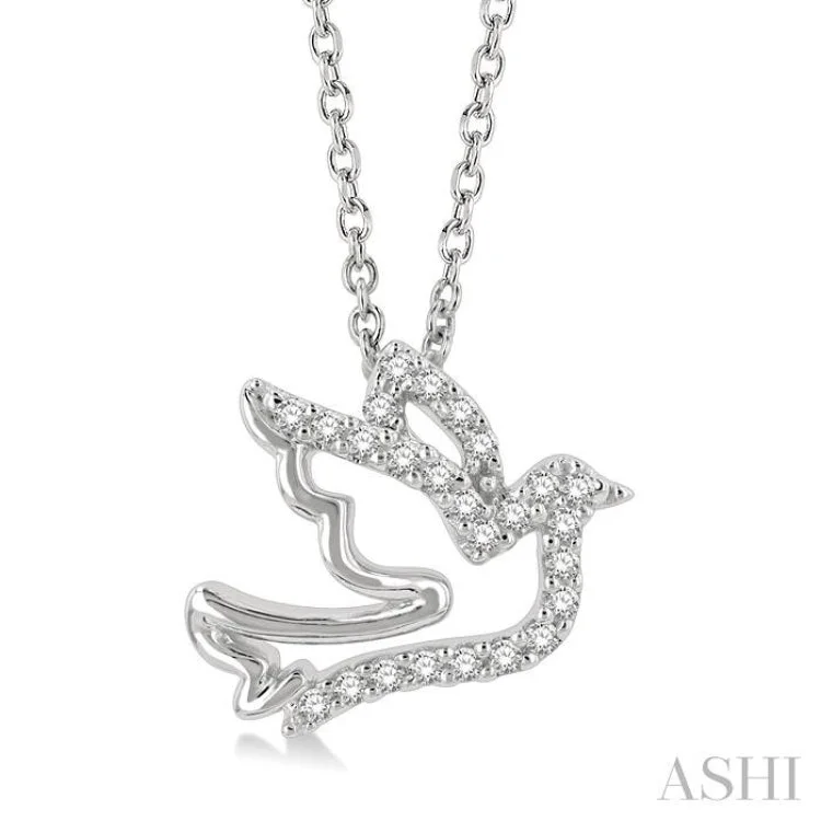 necklaces with initial pendant -1/10 ctw Petite Dove Round Cut Diamond Fashion Pendant With Chain in 10K White Gold