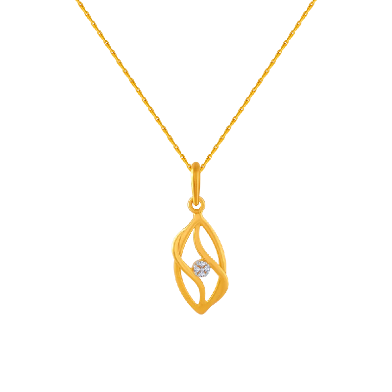 necklaces for everyday wear -14KT (585) Yellow Gold And American Diamond Pendant For Women