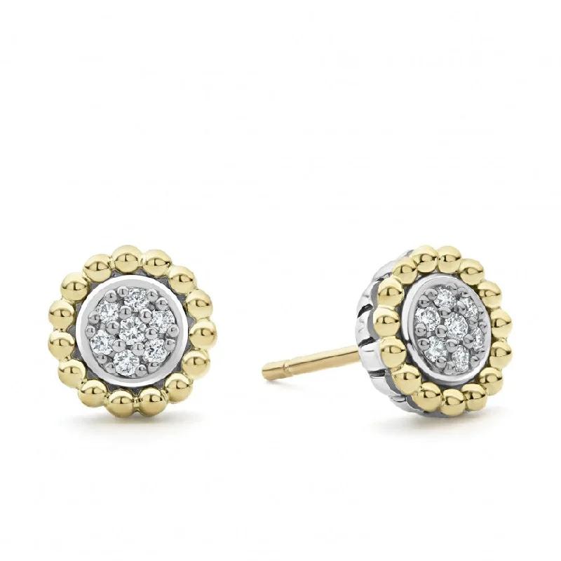 Statement hoop earrings for women -Lagos 18K and Sterling Silver Caviar Diamond 9mm Stud Earrings