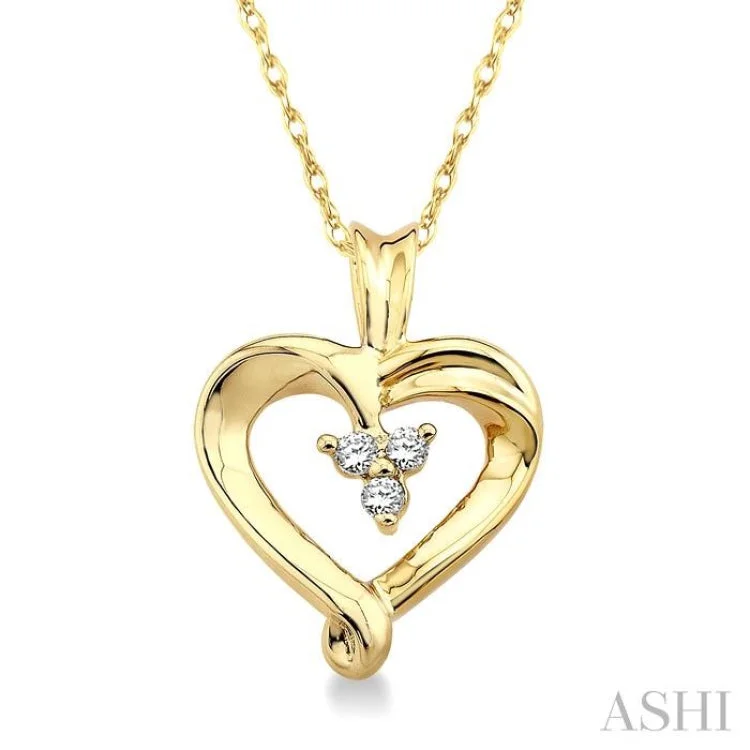 necklaces for office wear -1/20 Ctw Round Cut Diamond Heart Pendant in 10K Yellow Gold with Chain