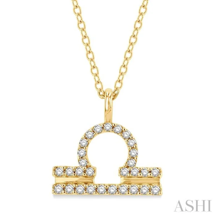 necklaces with pink tourmaline -1/8 Ctw Libra Round Cut Diamond Zodiac Pendant With Chain in 10K Yellow Gold