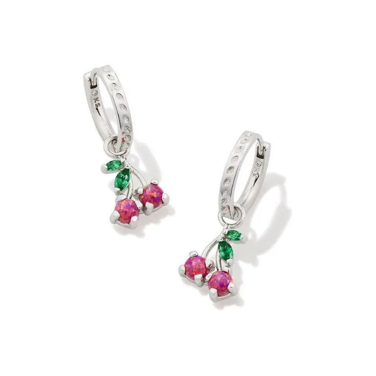 Floral design earrings for women -Kendra Scott Silver Cherry Convertible Earrings in Berry Kyocera Opal