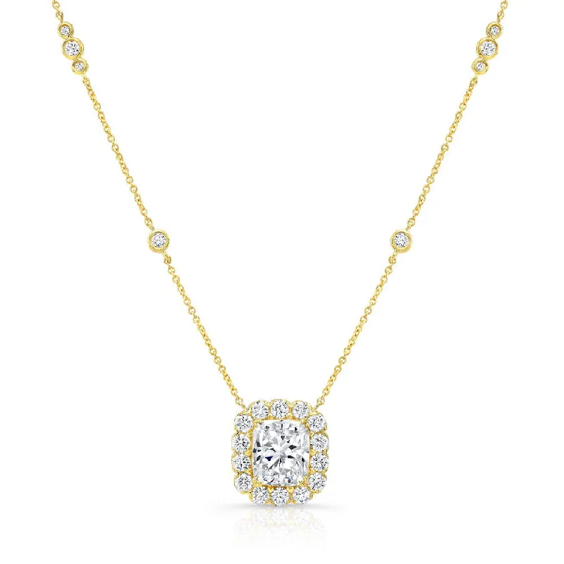 necklaces with initial pendant -Uneek Signature Collection Halo Cushion Cut Diamond Pendant