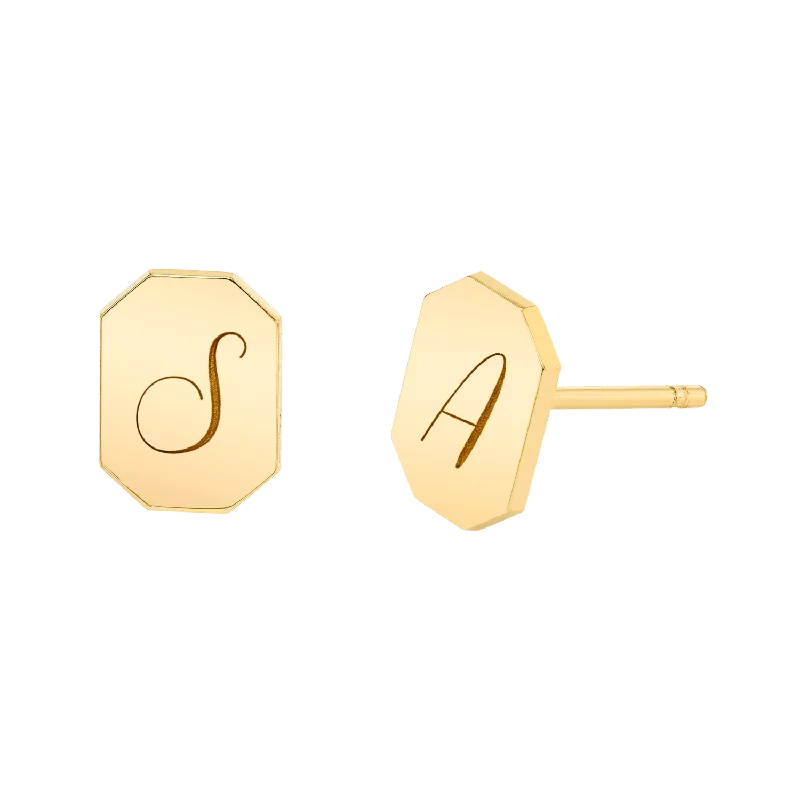 Ladies asymmetrical earrings -Engravable Initial Tag Earrings