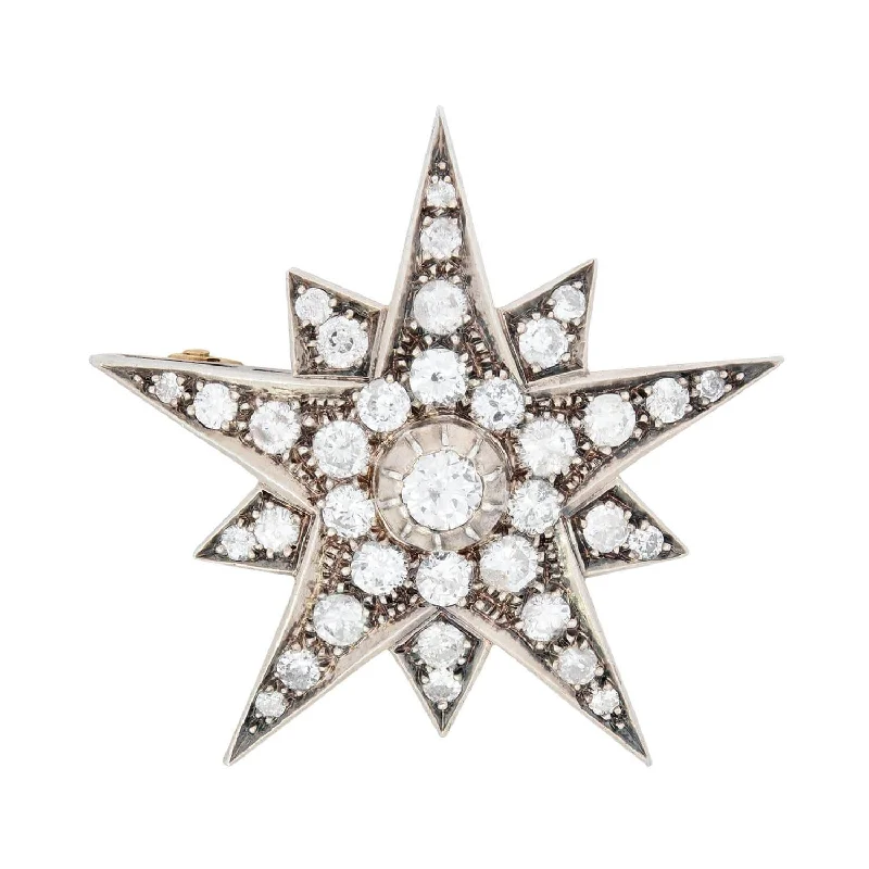 Unique vintage engagement rings for women -Art Deco 14k/Platinum Diamond Starburst Pin