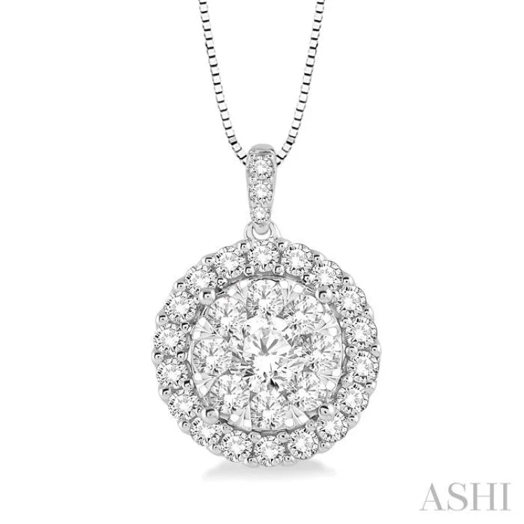 necklaces for couples love -3/4 Ctw Round Cut Diamond Lovebright Pendant in 14K White Gold with Chain