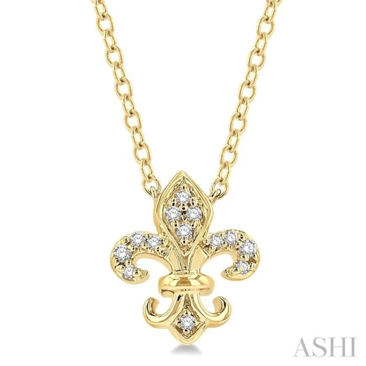 necklaces handmade unique craft -1/20 Ctw Fleur De Lis Round Cut Diamond Petite Fashion Pendant With Chain in 10K Yellow Gold