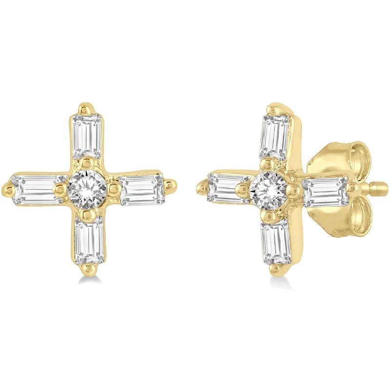 Modern stud earrings for ladies -10k Yellow Gold Diamond Greek Cross Stud Earrings