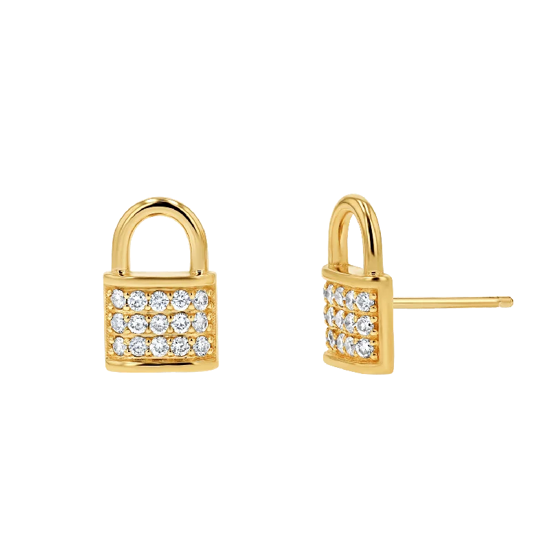 Ladies pearl drop earrings -Love Padlock Diamond Pave Stud Earrings