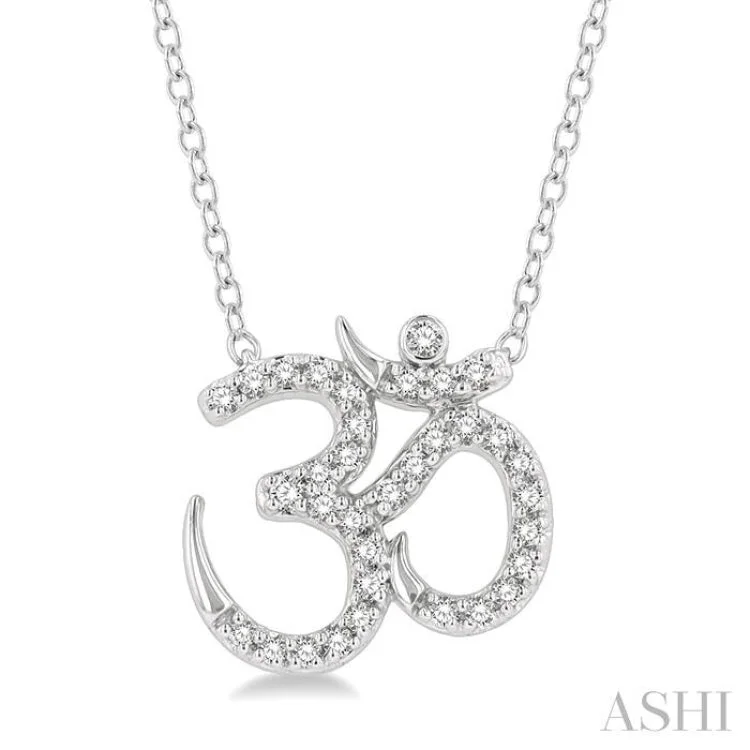 necklaces for holiday gift -1/6 Ctw 'OM' Symbol Petite Round Cut Diamond Fashion Pendant With Chain in 10K White Gold