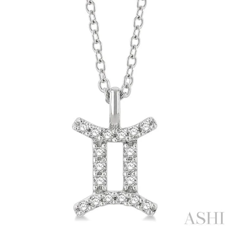 necklaces with black diamond -1/10 Ctw Gemini Round Cut Diamond Zodiac Pendant With Chain in 10K White Gold