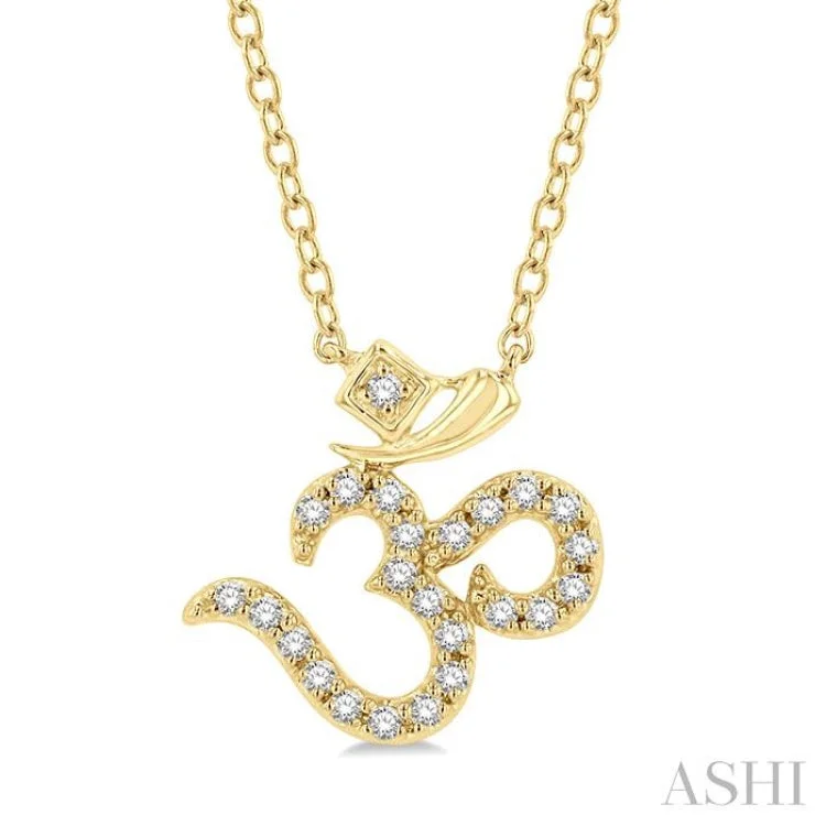 necklaces for casual chic -1/6 Ctw 'OM' Symbol Petite Round Cut Diamond Fashion Pendant With Chain in 10K Yellow Gold