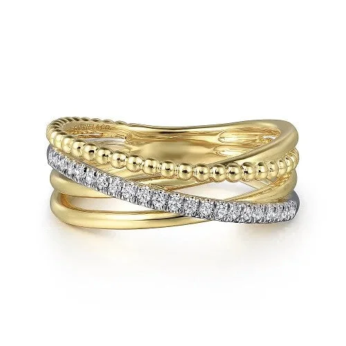 Simple platinum engagement rings for ladies -14K White and Yellow Gold Diamond Criss Cross Bujukan Ladies Ring