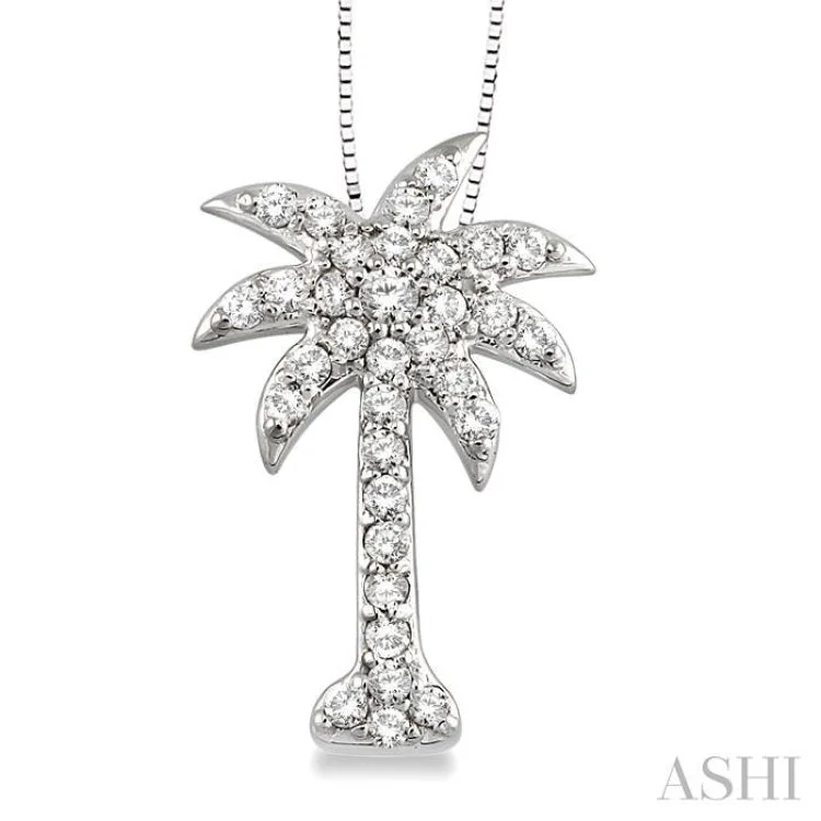 necklaces boho chic vibe -1/2 Ctw Round Cut Diamond Palm Tree Pendant in 14K White Gold with Chain