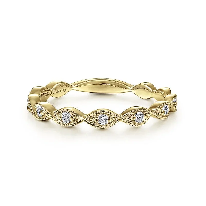 Ladies birthstone engagement rings -14K Yellow Gold Twisted Diamond Stackable Ring