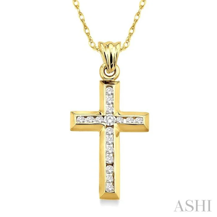 necklaces with topaz blue -1/4 Ctw Round Cut Diamond Cross Pendant in 10K Yellow Gold with Chain