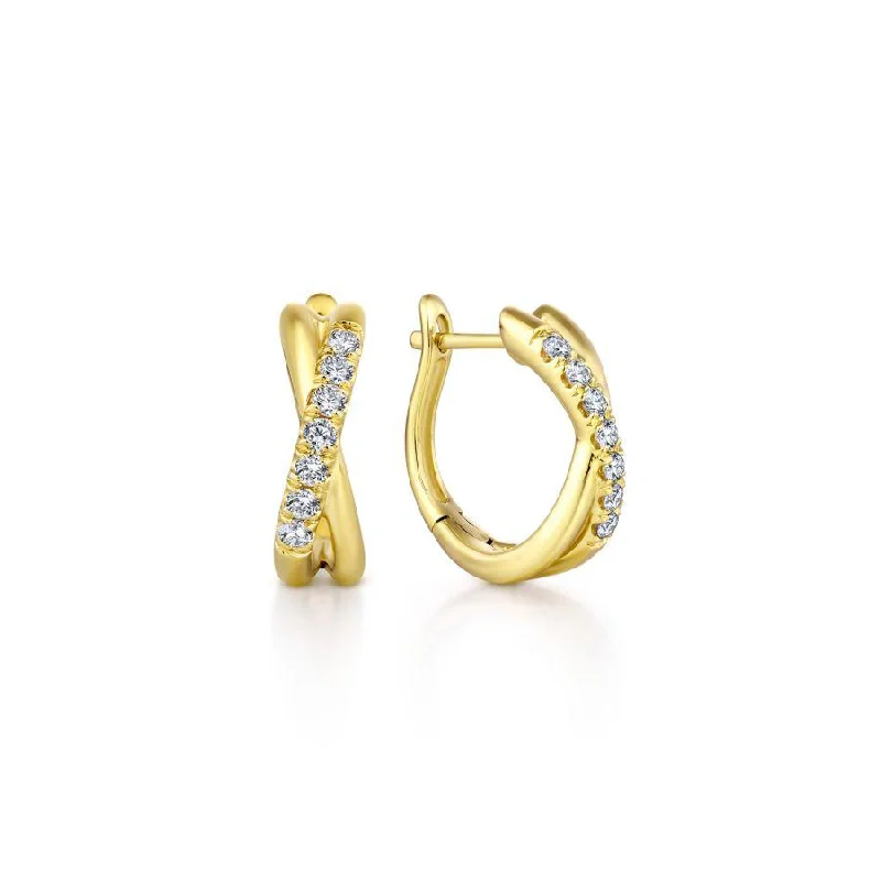 Modern clip-on earrings for women -14K Yellow Gold Twisted 15mm Diamond Huggies