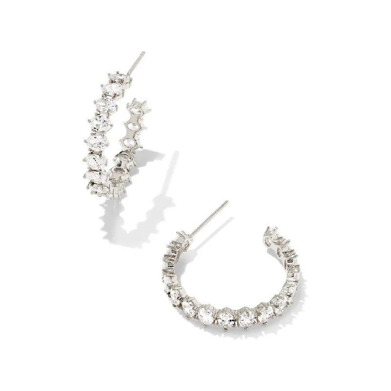 Ladies opal drop earrings -Kendra Scott Silver Cailin Hoops in White CZ