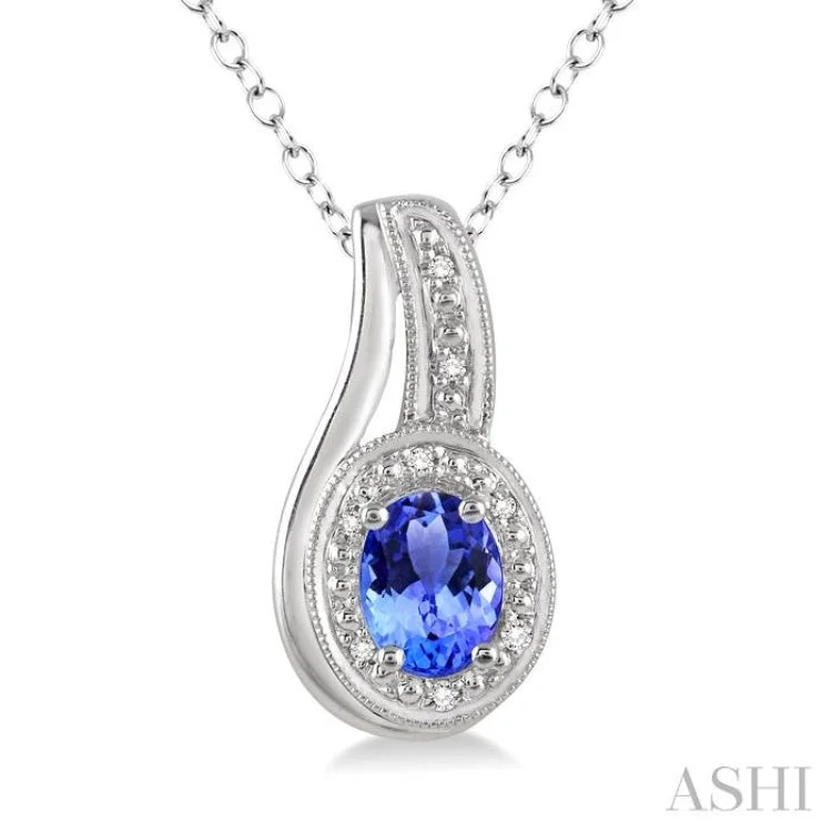 necklaces layered stackable set -6x4 MM Oval Cut Tanzanite and 1/50 Ctw Round Cut Diamond Pendant in Sterling Silver with Chain