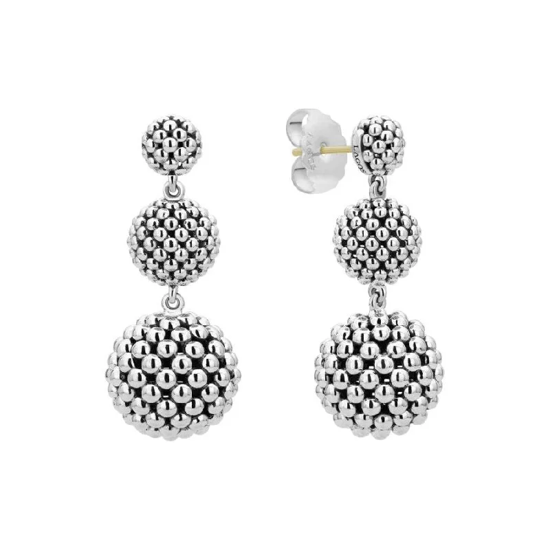 Classic drop earrings for ladies -Lagos Sterling Silver Caviar Drop Earrings