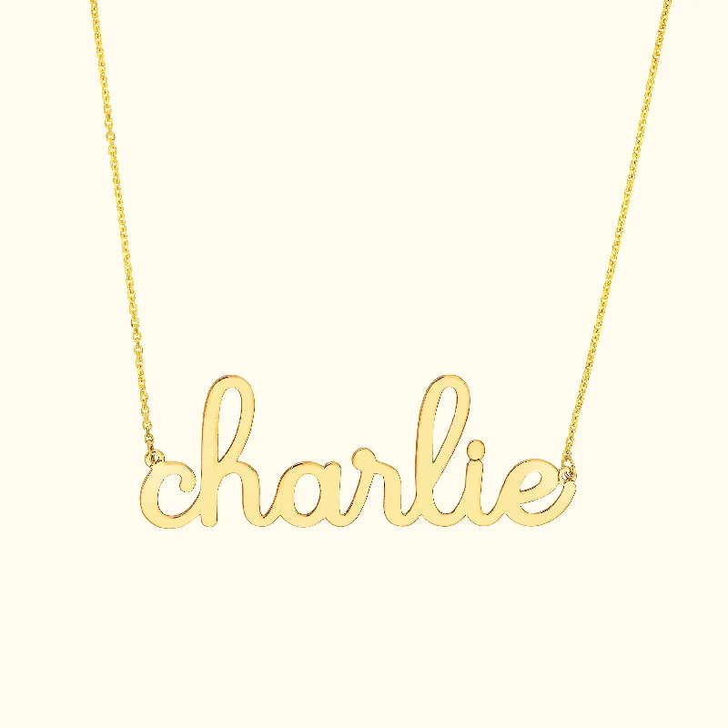 necklaces with star pendant -Whimsical Doodle Nameplate Necklace in Yellow Gold