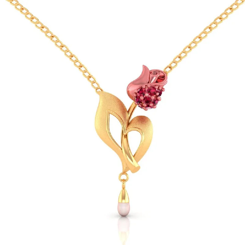 necklaces with arrow detail -22k Gold Necklace With A Yellow Flower Motif And A Pearl Drop