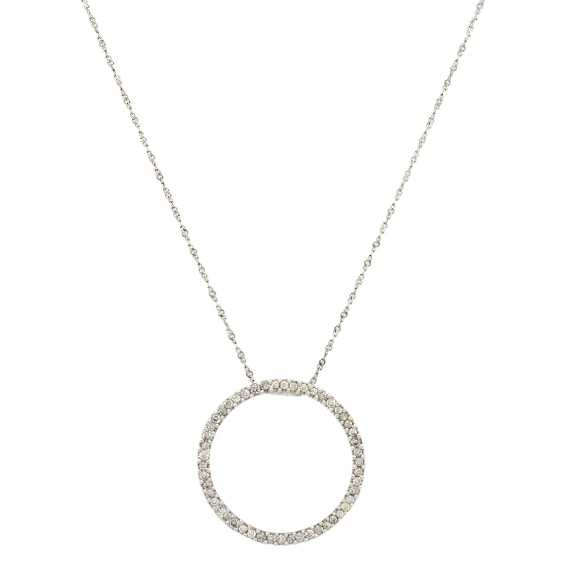 necklaces choker sleek style -Vintage 0.25ctw Diamond Open Circle Halo Pendant | 14k White Gold Necklace 16"