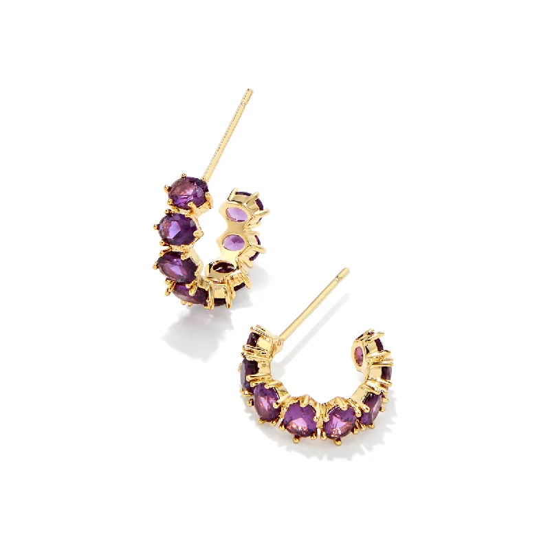 Elegant stud earrings for ladies -Kendra Scott Gold Cailin Huggie Earrings in Purple Crystal