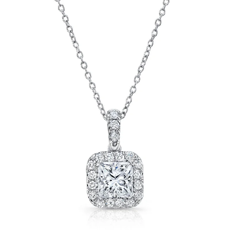 necklaces for stylish women -Uneek Princess-Cut Diamond Halo Pendant