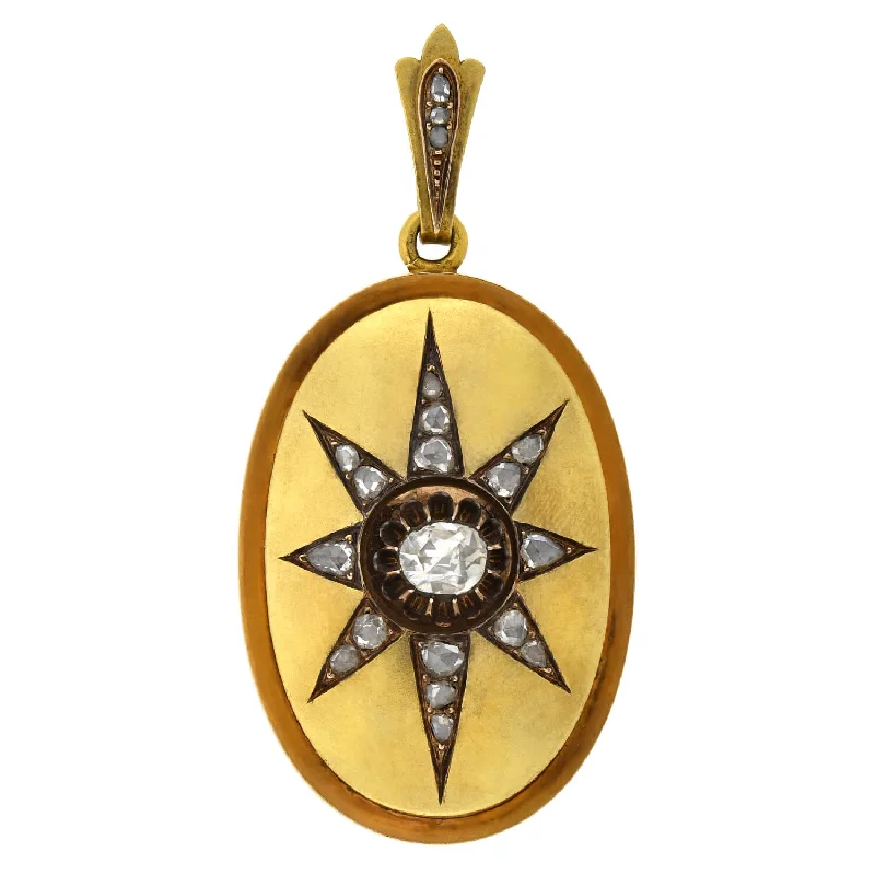 necklaces with emerald green -Victorian 18kt Rose Cut Diamond Starburst Locket 1.25ctw