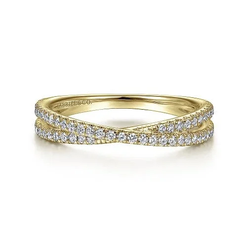 Ladies eternity engagement rings -14K Yellow Gold Criss Cross Diamond Stackable Ring