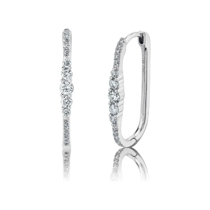 Ladies vintage crystal earrings -14K White Gold Diamond Oval Hoop Earrings