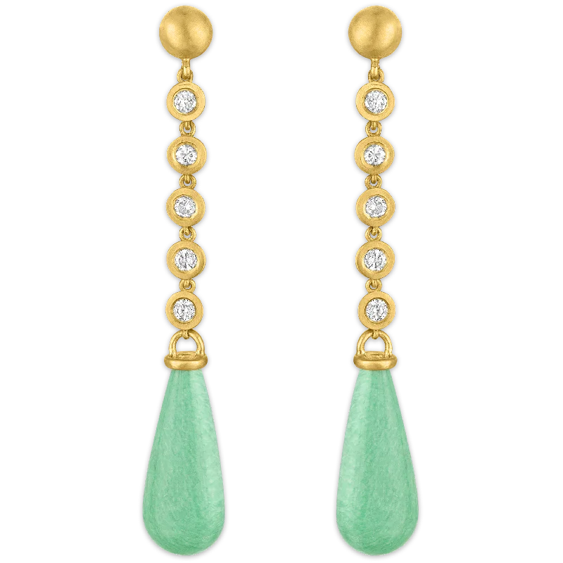 Ladies elegant pearl earrings -Five Diamond and Variscite Chime Earrings