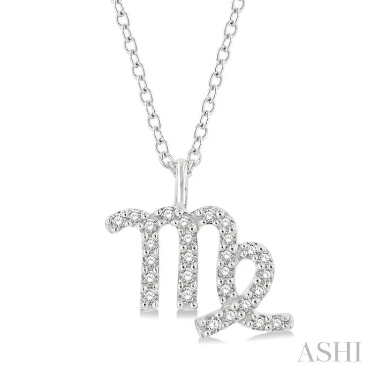 necklaces for bold fashion -1/8 Ctw Virgo Round Cut Diamond Zodiac Pendant With Chain in 14K White Gold