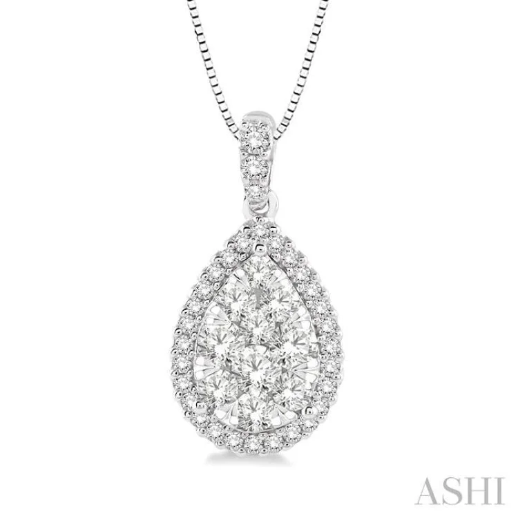 necklaces with pink tourmaline -1/3 Ctw Pear Shape Diamond Lovebright Pendant in 14K White Gold with Chain