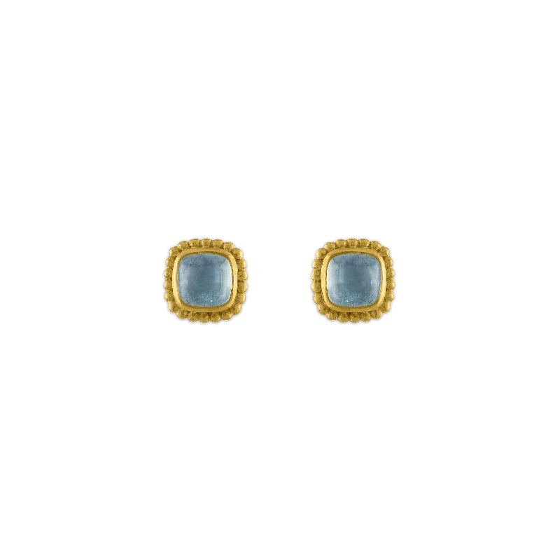 Ladies sterling silver earrings -Aquamarine Granulated Stud Earrings