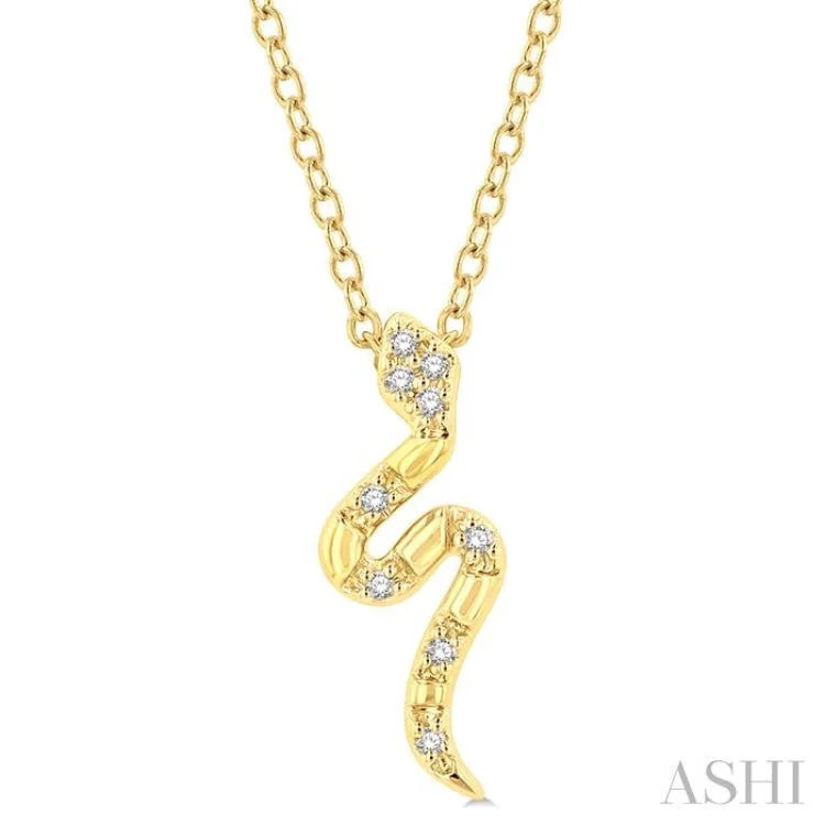 necklaces minimalist sleek design -1/20 Ctw Snake Petite Round Cut Diamond Fashion Pendant With Chain in 10K Yellow Gold