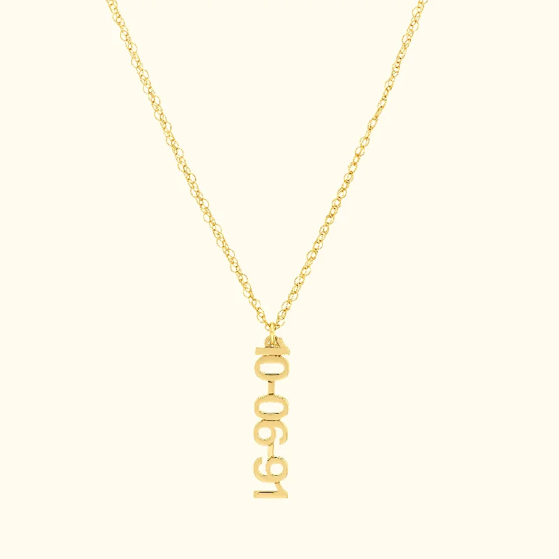 necklaces with birthstone charm -Vertical Gold Numeral Necklace - Block Design