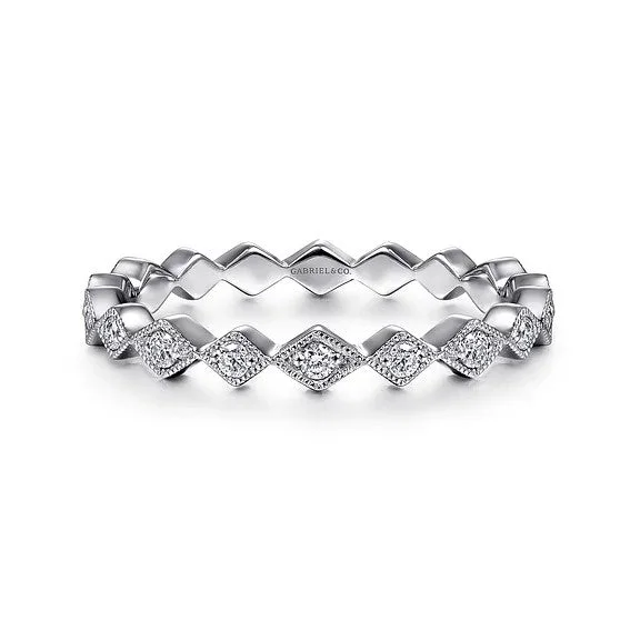 Ladies retro style engagement rings -14K White Gold Geometric Diamond Stackable Ring