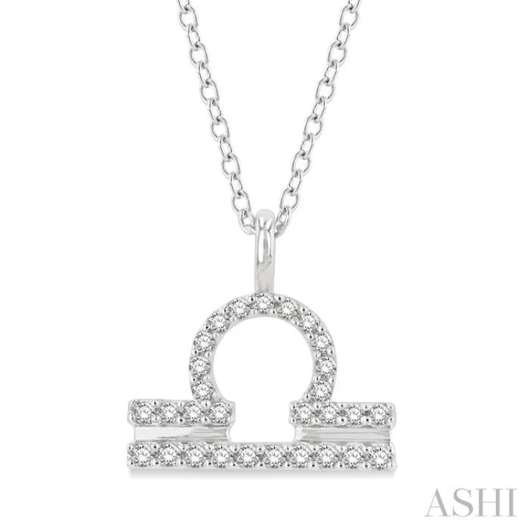 necklaces with onyx black -1/8 Ctw Libra Round Cut Diamond Zodiac Pendant With Chain in 10K White Gold