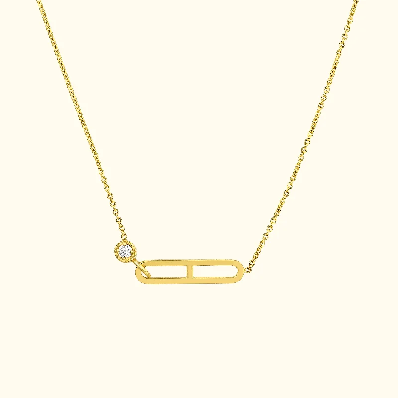 necklaces minimalist sleek design -Diamond Solitaire Paper Clip Element Necklace