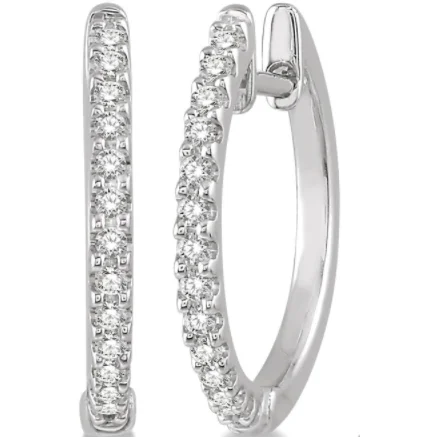 Ladies opal drop earrings -10k White Gold Diamond Prong Set Huggie Earrings