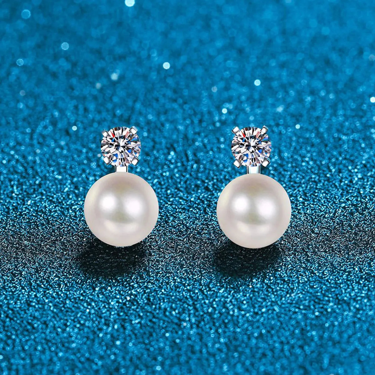 Ladies vintage pearl earrings -1 Pair Elegant Sweet Shiny Solid Color Plating Inlay Freshwater Pearl Sterling Silver Zircon White Gold Plated Ear Studs