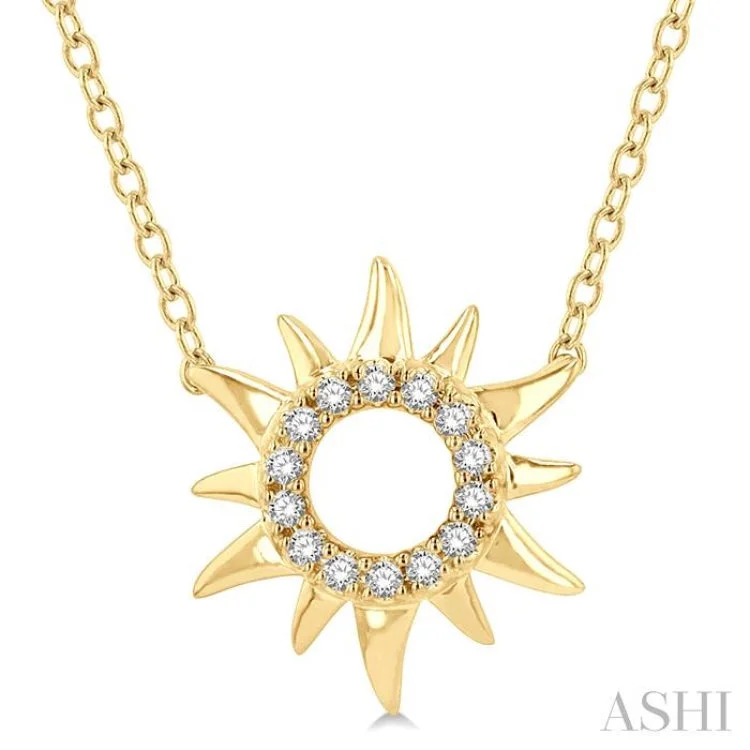 necklaces with moon charm -1/10 Ctw Sun Symbol Petite Round Cut Diamond Fashion Pendant With Chain in 10K Yellow Gold