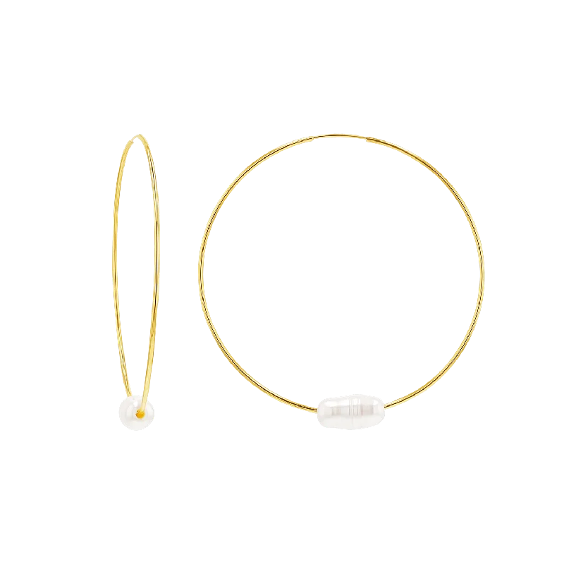 Ladies vintage gold earrings -Pearl Accent Endless Hoop Earrings