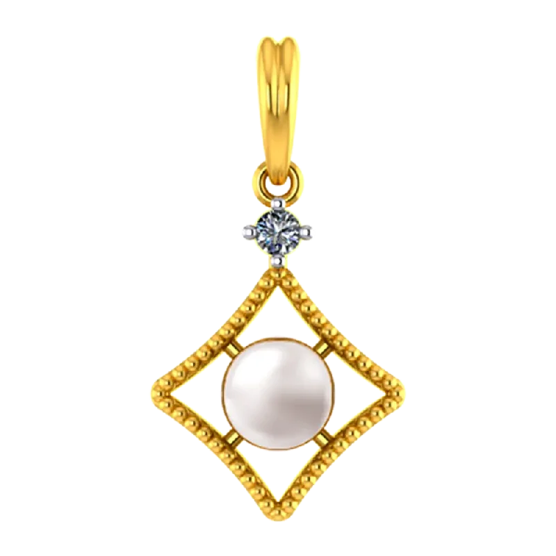 necklaces for daily elegance -22k Diamond Shaped Gold Pendant With A Pearl And Stone Detailing