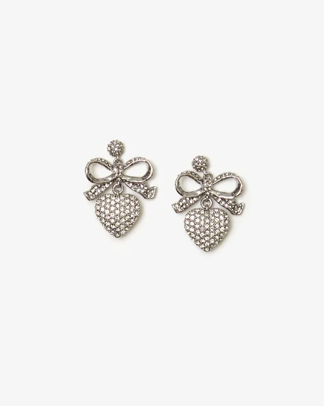 Delicate chain earrings for women -Petit Heart Drop Pavé Earrings